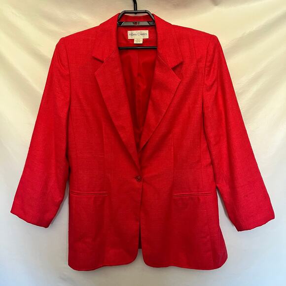 Vintage Hillary Charles 100% Silk Womens Blazer Jacket Red One Button Tweed USA - Picture 12 of 12